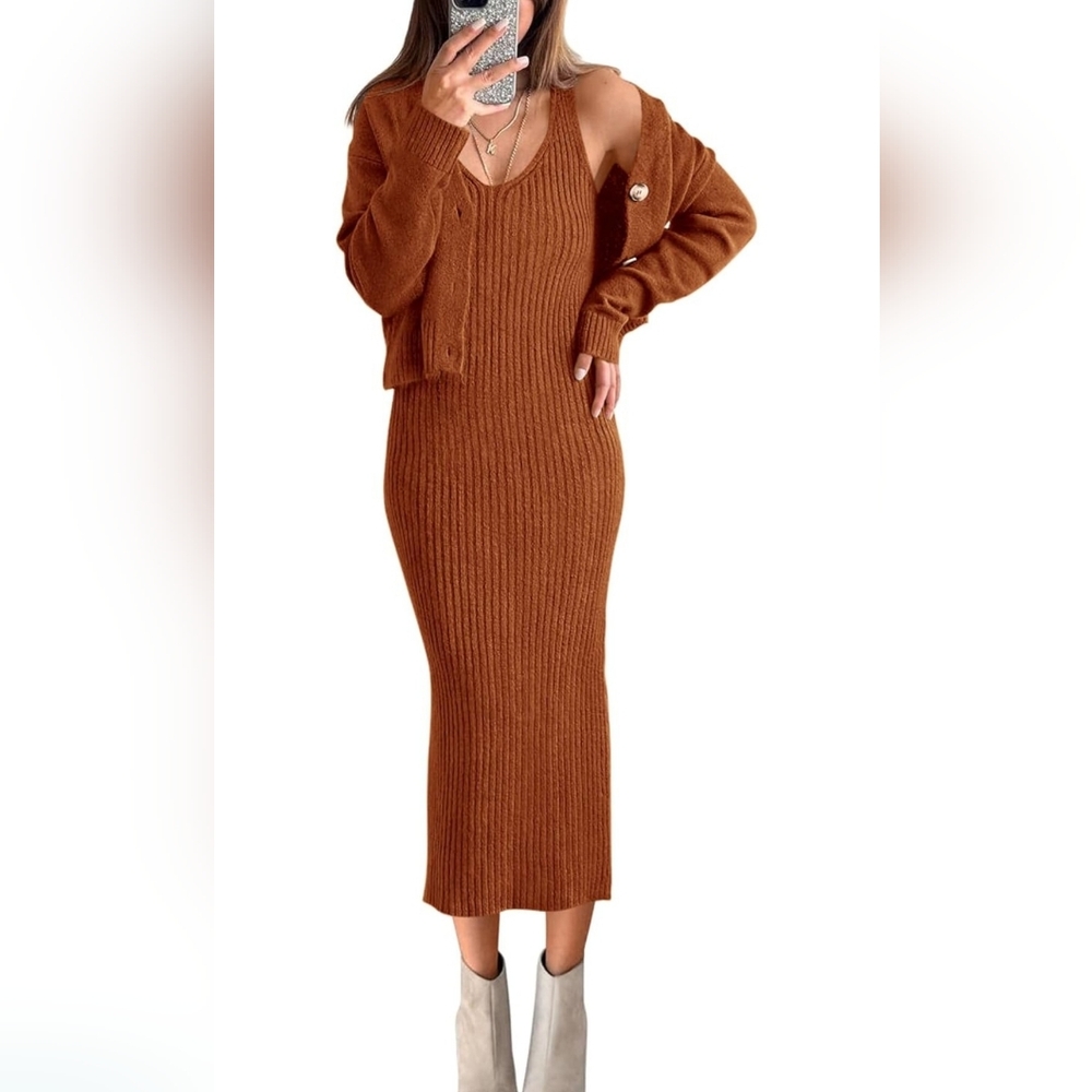 Knit Sweater Dress W/ Cardigan
